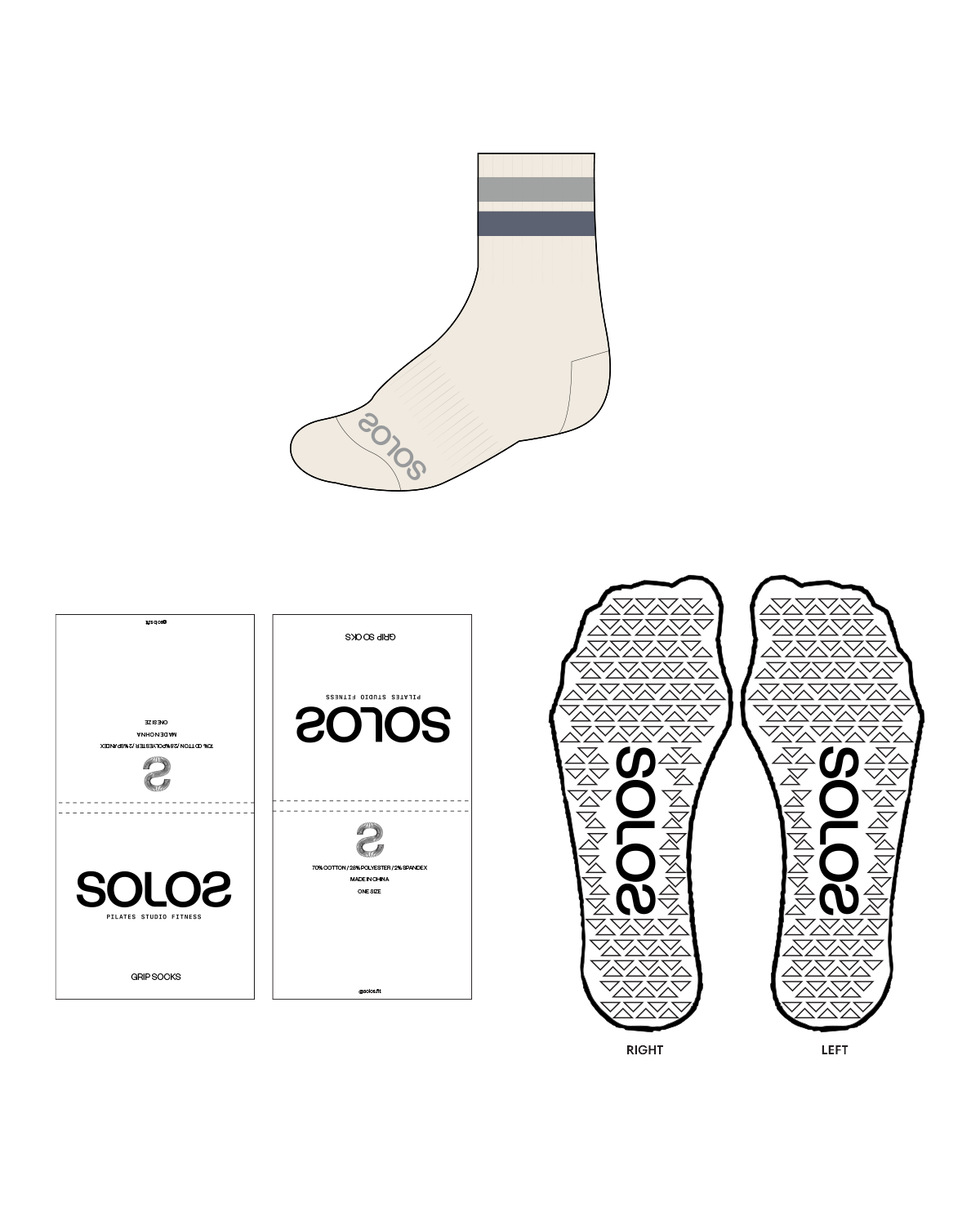 The 3/4 Crew Grip Sock - Off White - Solo Pilates - Blue Gradient