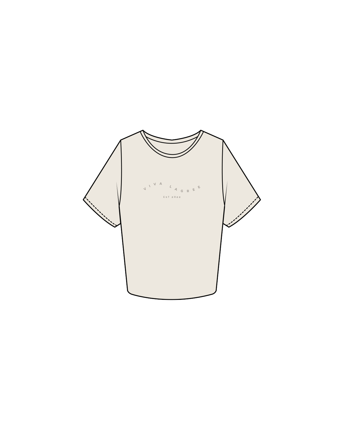 The Crop Tee - Bone - Viva Lagree - 'Viva Lagree est 2022' Front Center / 'Viva Lagree' Repeating Wavy Back - Tone on Tone