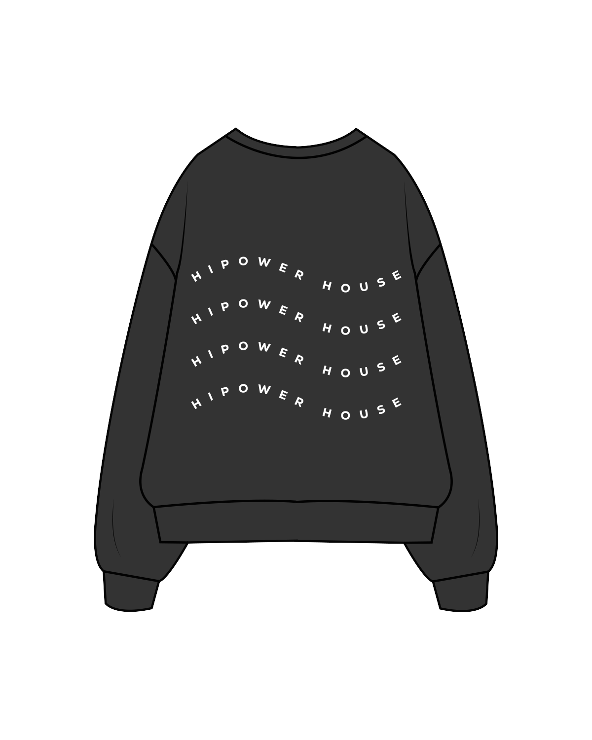 The Womens Crewneck - Washed Black - HiPower - Front / Back - White