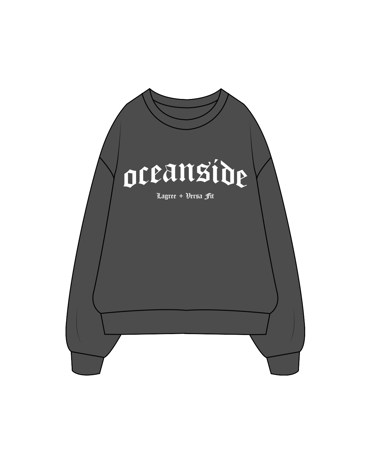 The Womens Crewneck - Washed Black - Lagree Versa Fit - Oceanside - White