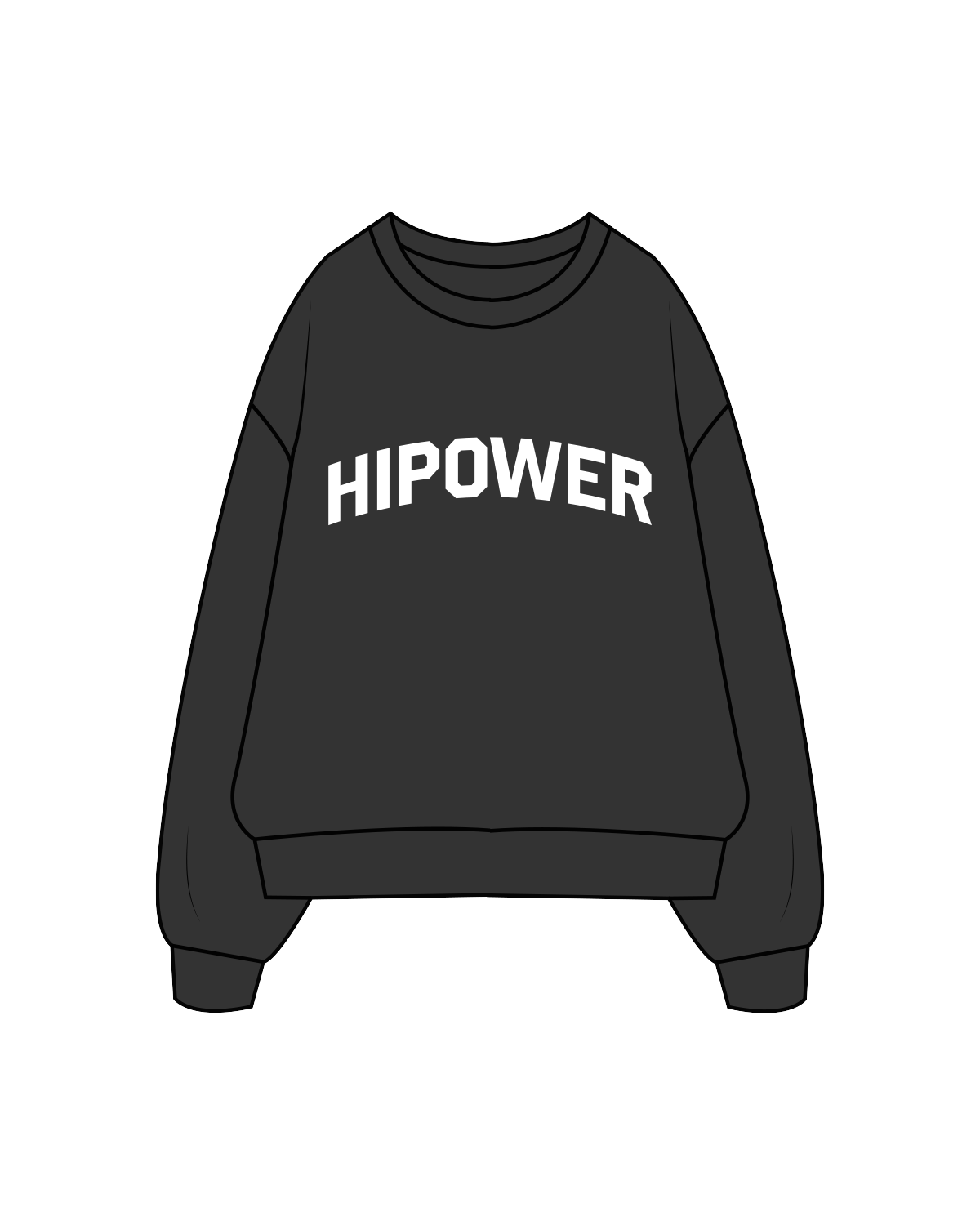 The Womens Crewneck - Washed Black - HiPower - Front / Back - White