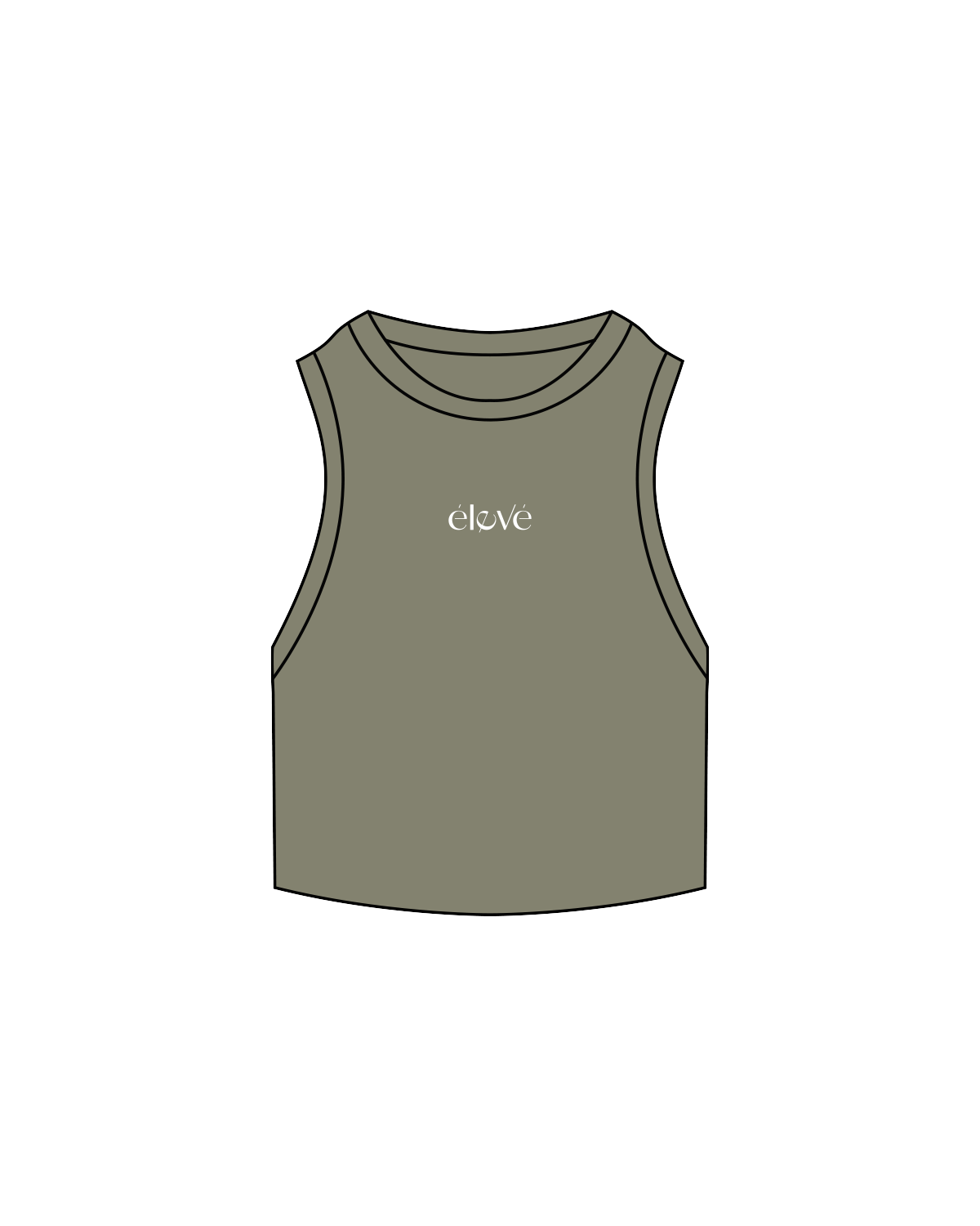 The Ribbed Crop Tank - Eucalyptus - Eleve Fitness - Center - White Embroidered