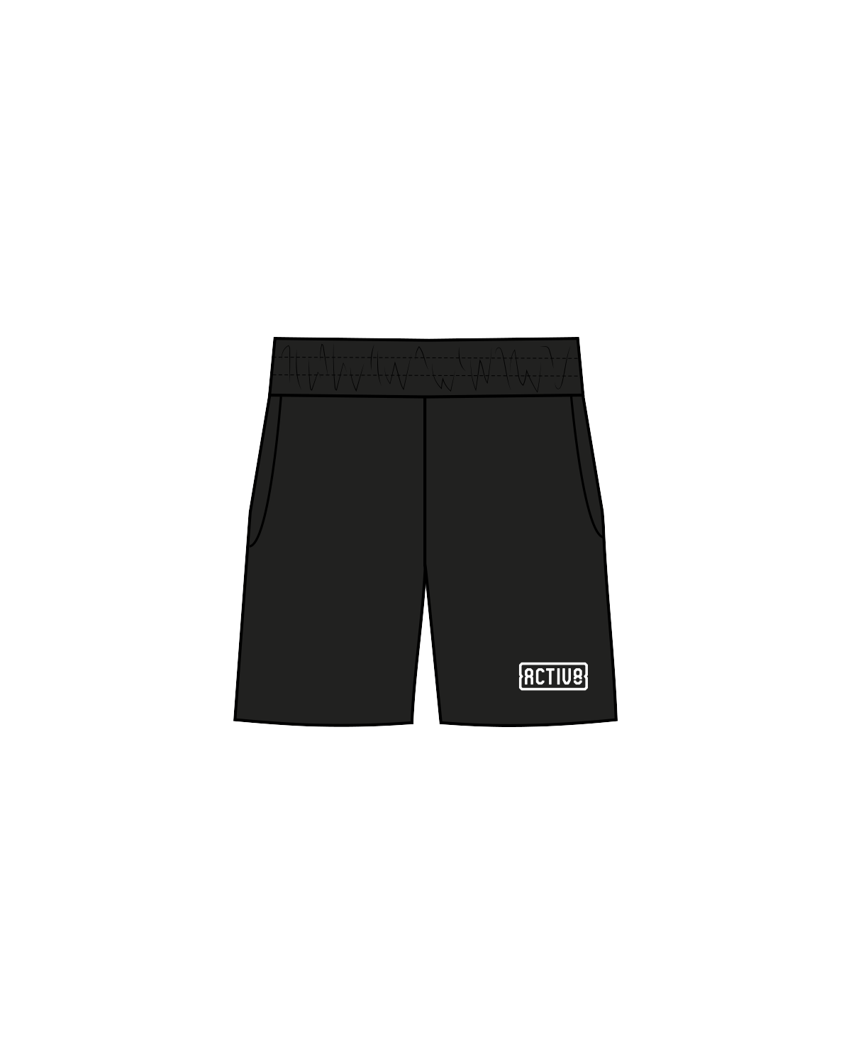 The Mens Sweat Short - Black - Activ8 - Left Thigh - White Square Logo