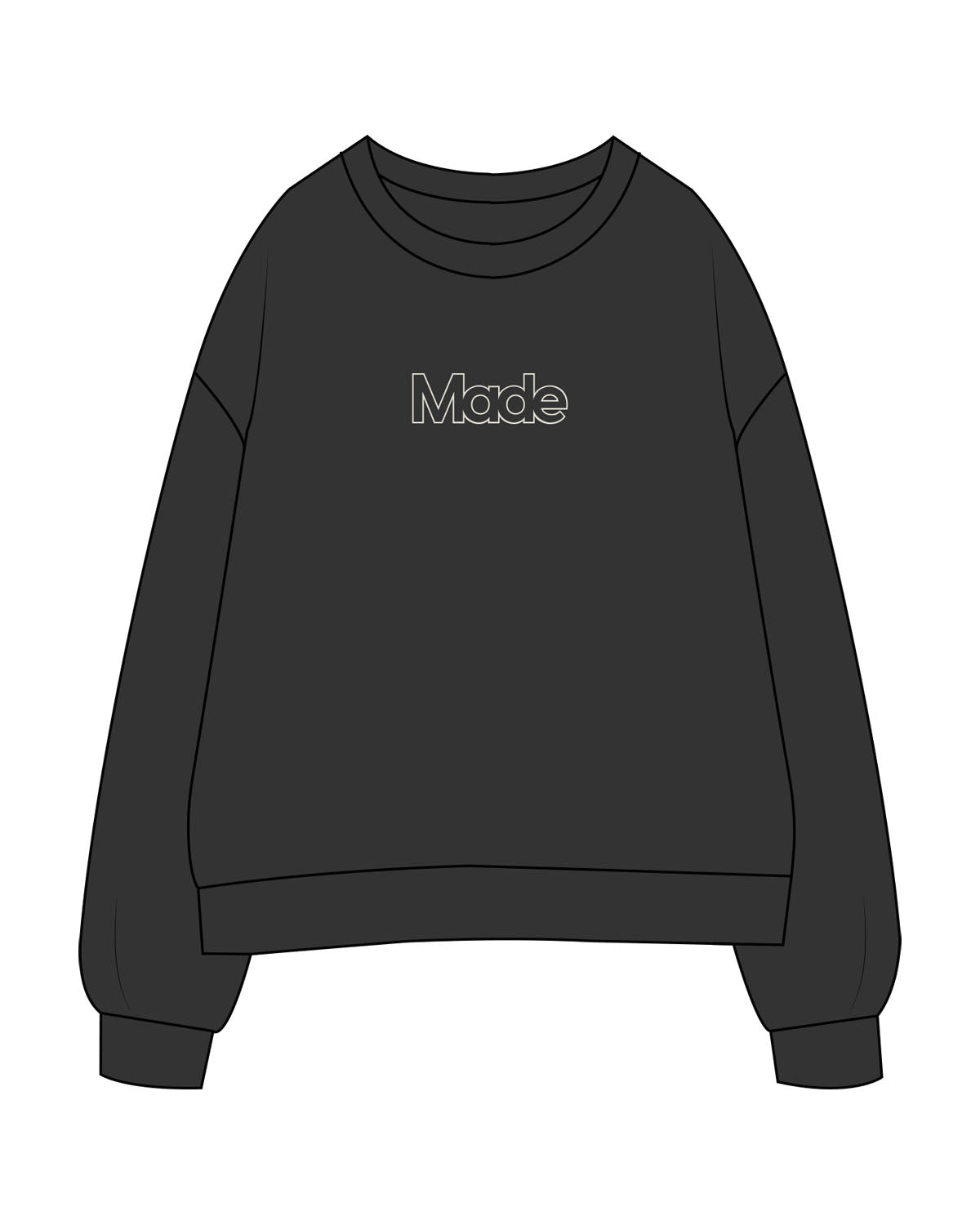 The Mens Crewneck - Washed Black - M.B.Lagree - Center Chest - Cream White - Back Center - Printed - Full Color