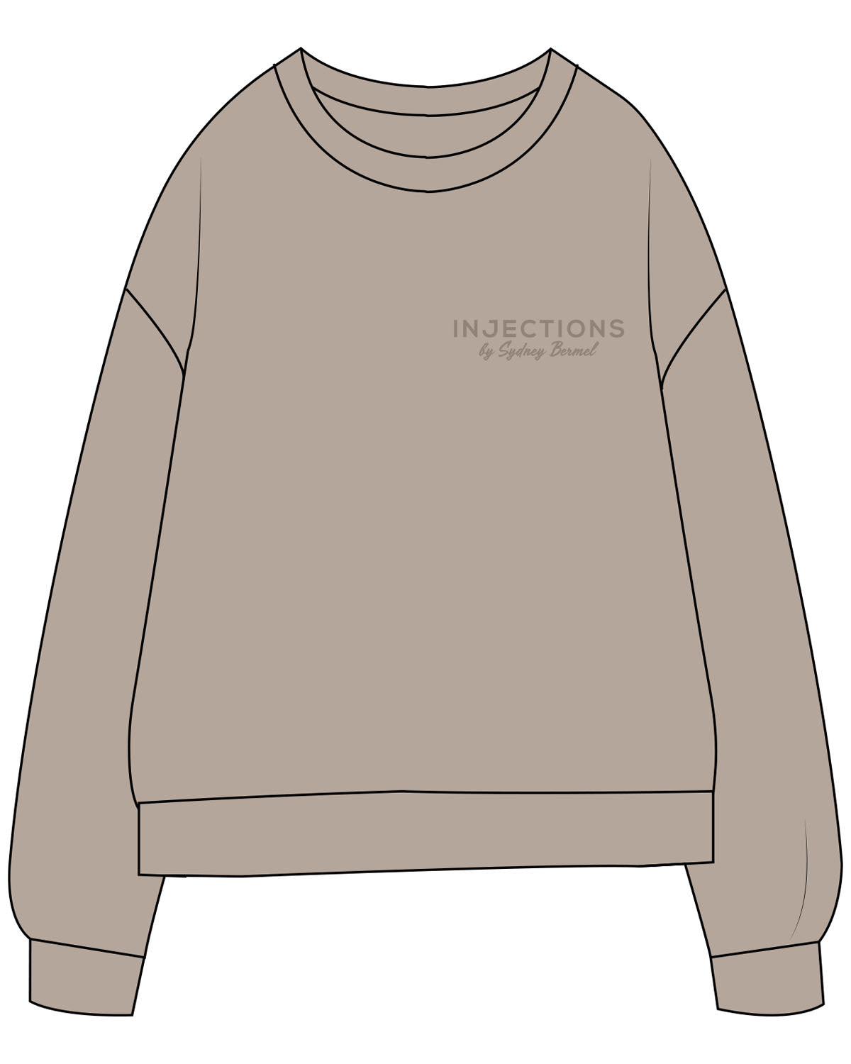 The Midweight Unisex Crewneck - Washed Cement - Injections by SB - Left Chest & Back Stacked - Printed - Tone on Tone