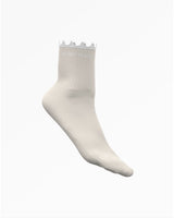 The Daily Pilates  3/4 Crew Sock - Off White - Ruffle