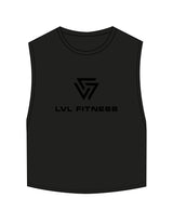 The Crop Muscle Tank - Black - LVL - Center Chest - Printed - Tone on Tone