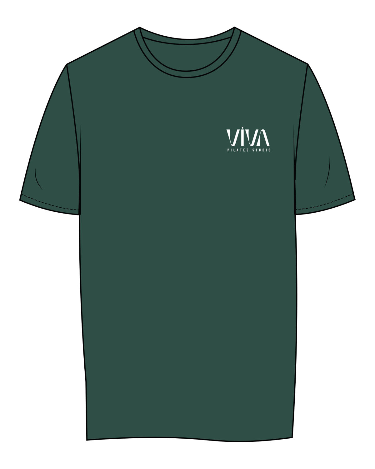 The Womens Tee - Forest - Viva Pilates - Left Chest Stacked - Printed - White
