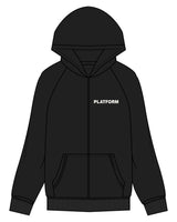 The Womens Zip Hoodie - Black - Platform - Left Chest - Back Center - La Jolla - Liberty Station - Printed - Off White
