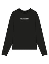 The Womens Long Sleeve - Black - Skinvital - Center Chest Stacked - Printed - White