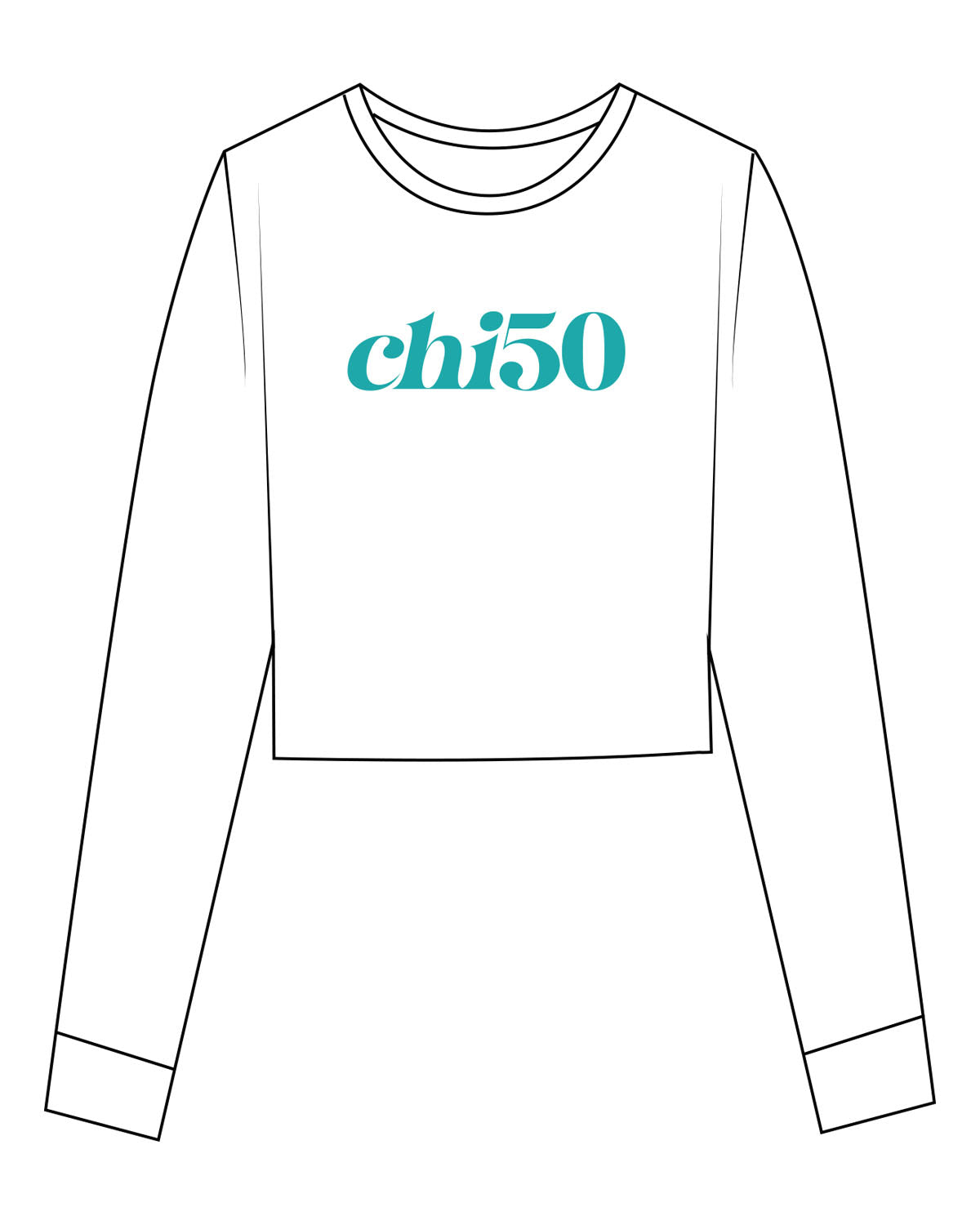 The Crop Long Sleeve - White - Chi50 - Center Chest - Printed - Teal