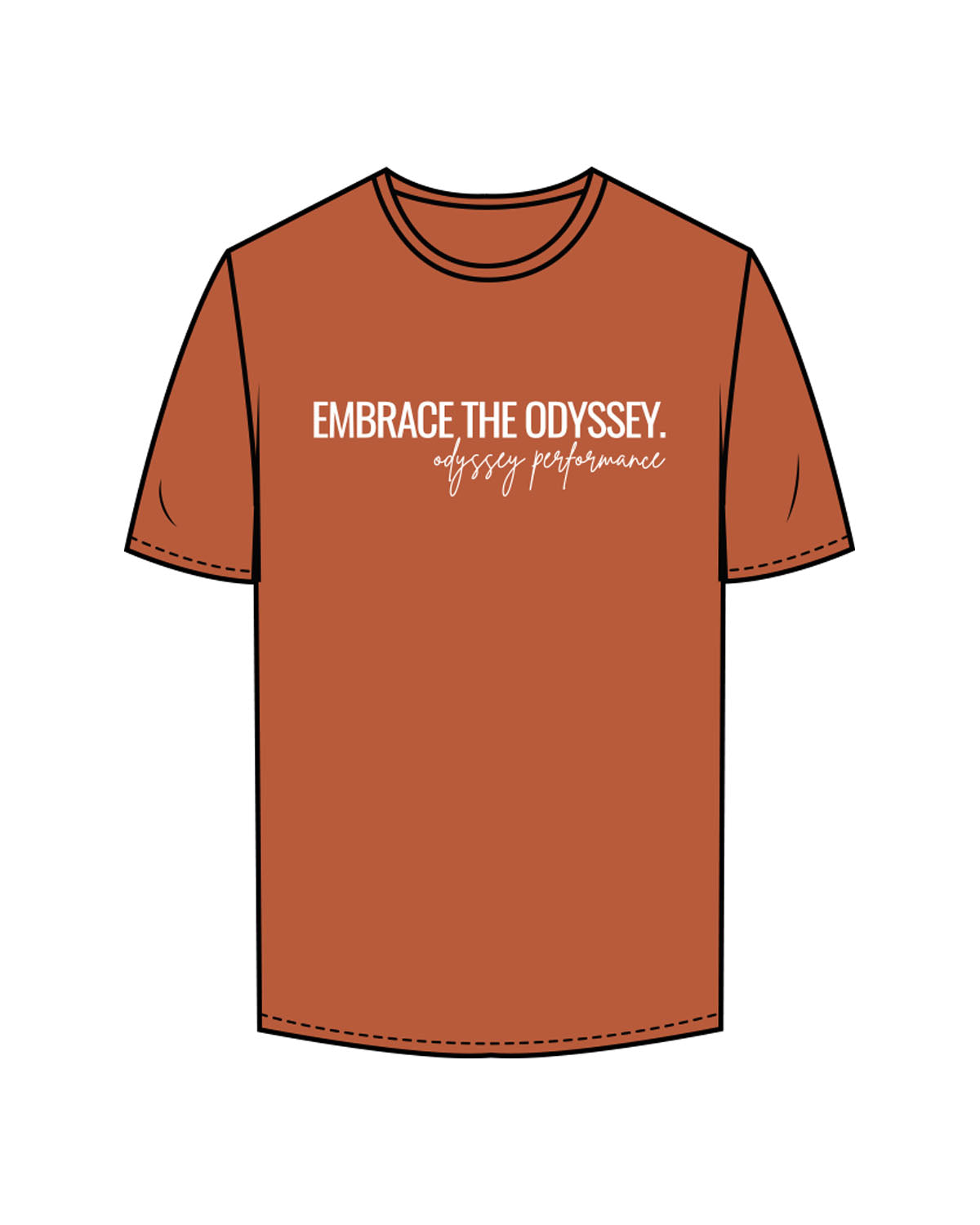 The Mens Tee - Copper - Odyssey Performance - Center Chest Stacked - Printed - White