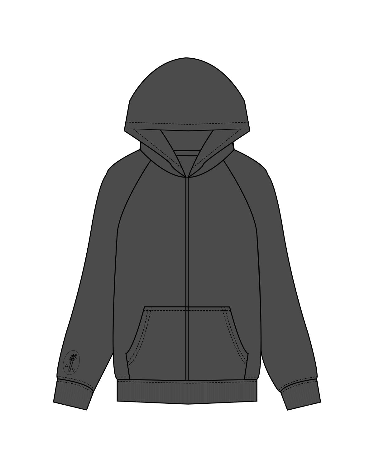 The Mens Zip Hoodie - Washed Black - Pilates Plus PB - Right Sleeve Logo - Embroidered - Black