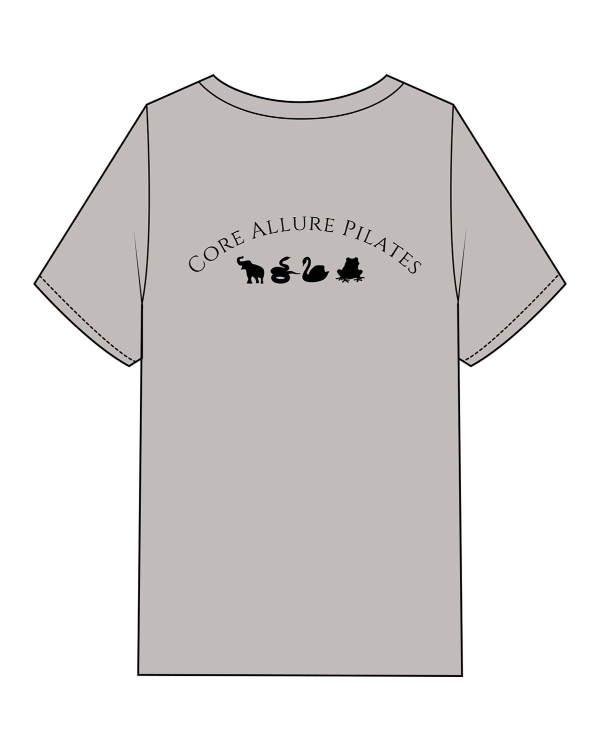 The Womens Oversized Tee - Shadow - Core Allure Pilates - Left Chest Arc - Back Center - Printed - Black