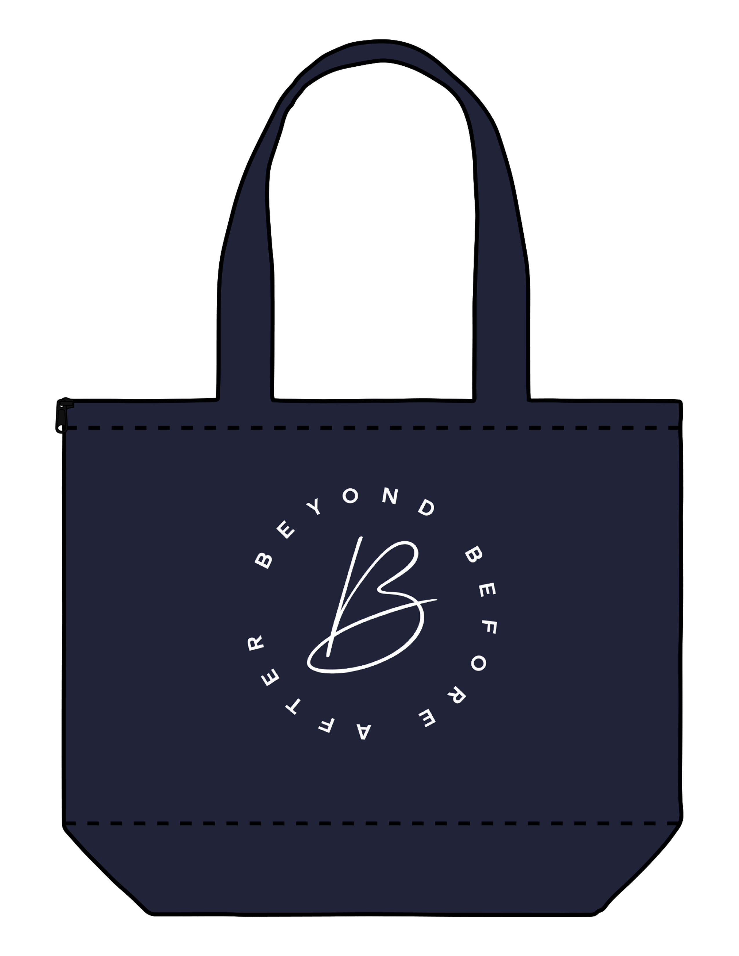 The Zipper Tote Bag - Navy - Caroline Drury - Center Body Round - Printed - White