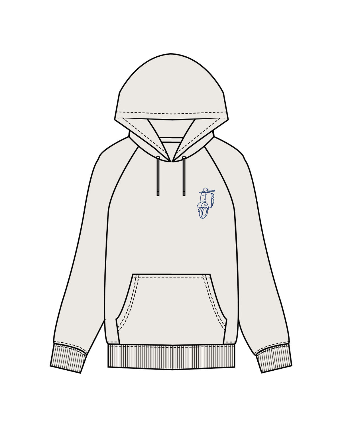 The Mens Heavyweight Hoodie - Bone - Bartab - Left Chest & Center Back - Printed - Midnight Blue