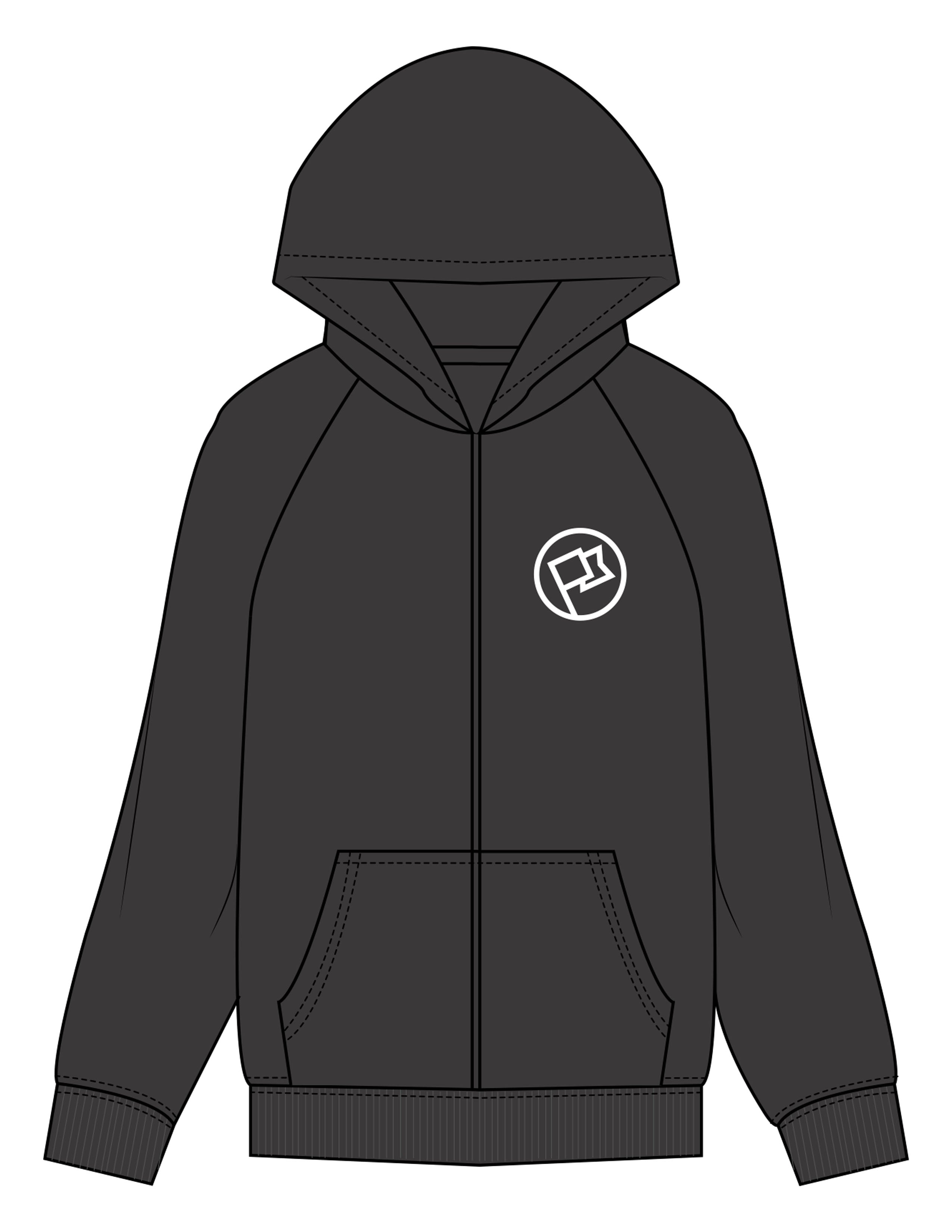 The Mens Zip Hoodie - Washed Black - Anthem Church - Left Chest & Back Stacked - Printed - White