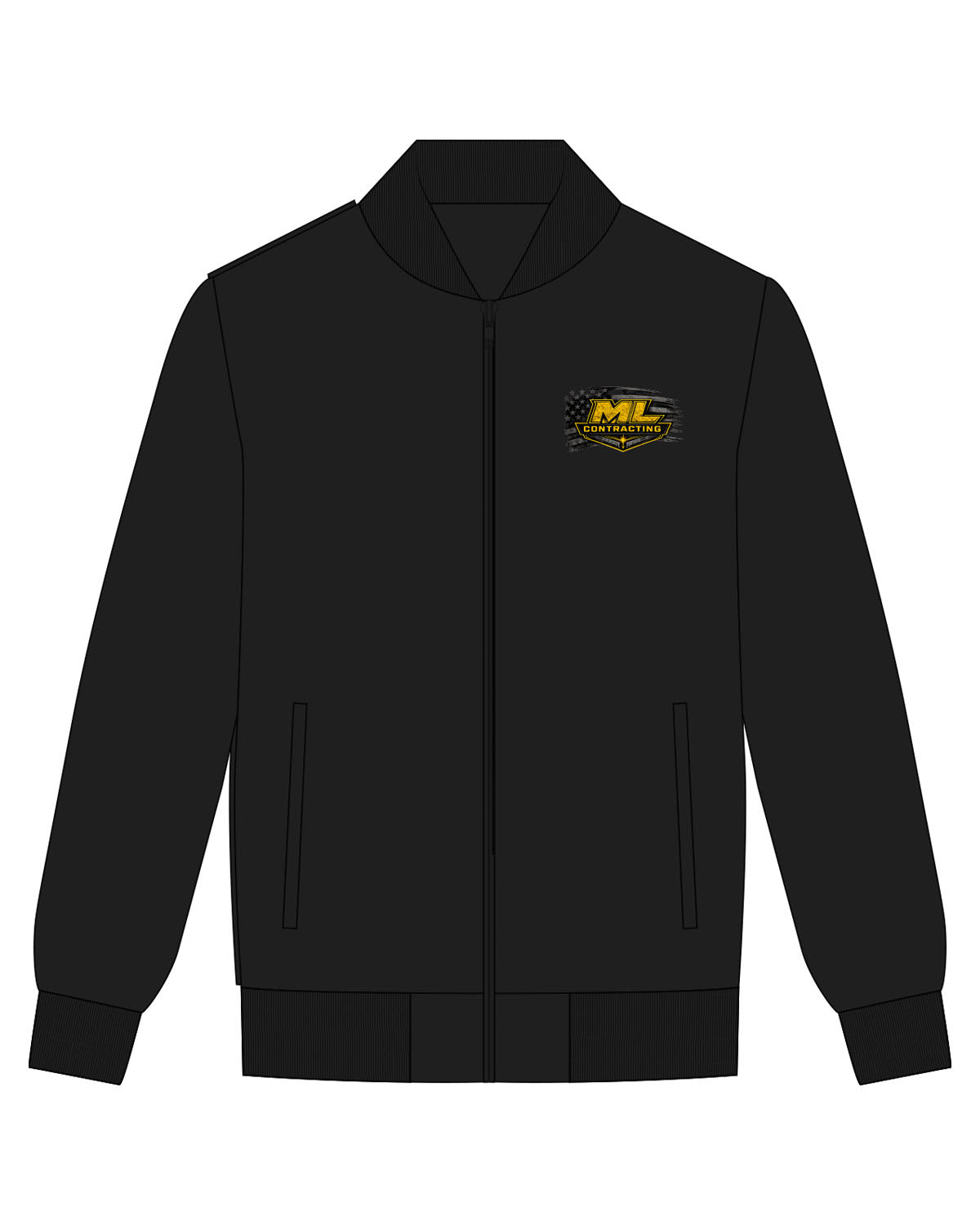 The Mens Bomber Jacket - Black - ML Contracting LLC - Left Chest - Flag - Printed - Full Color