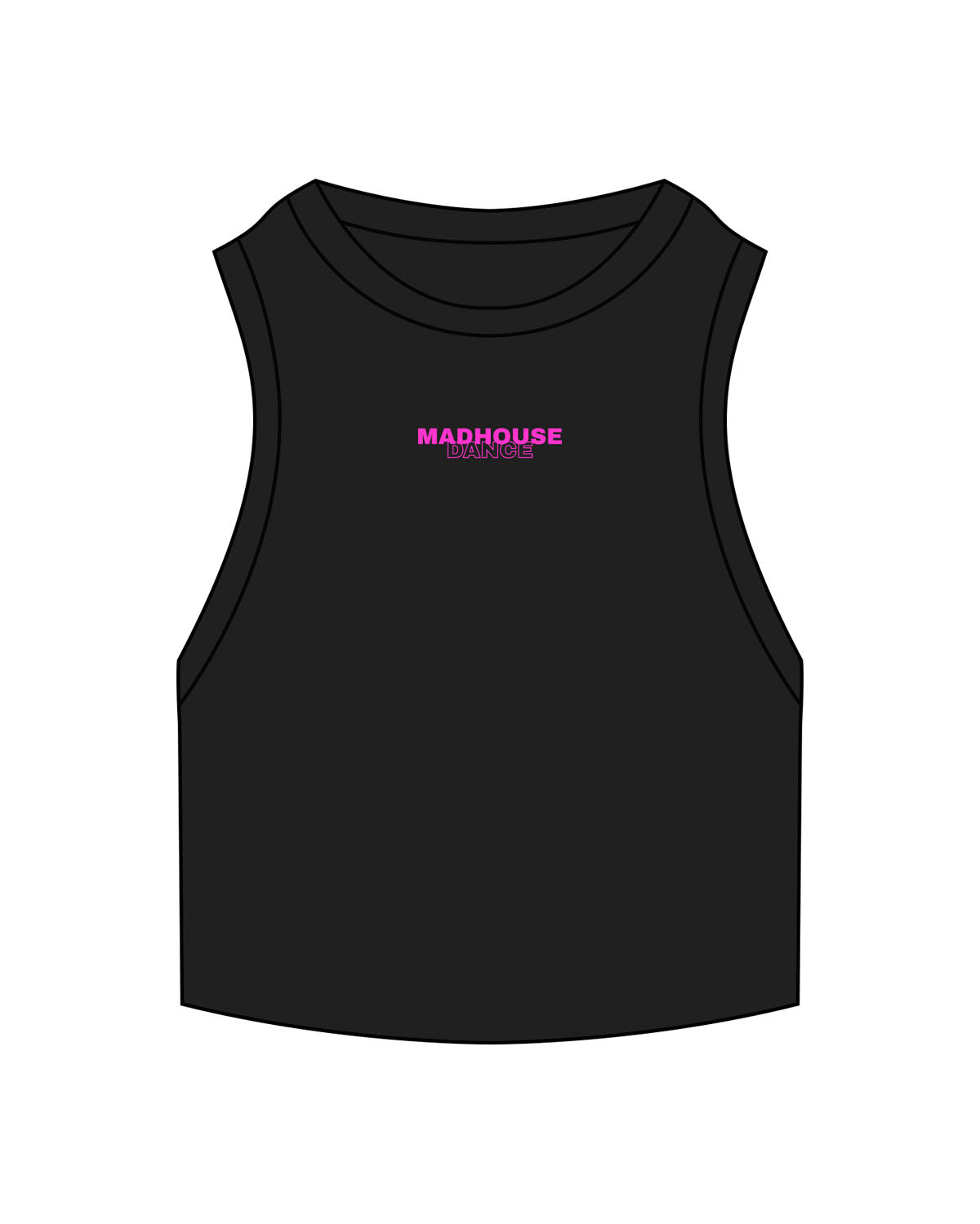 The Ribbed Crop Tank - Black - Mad House - Center Chest - EMB - Pink