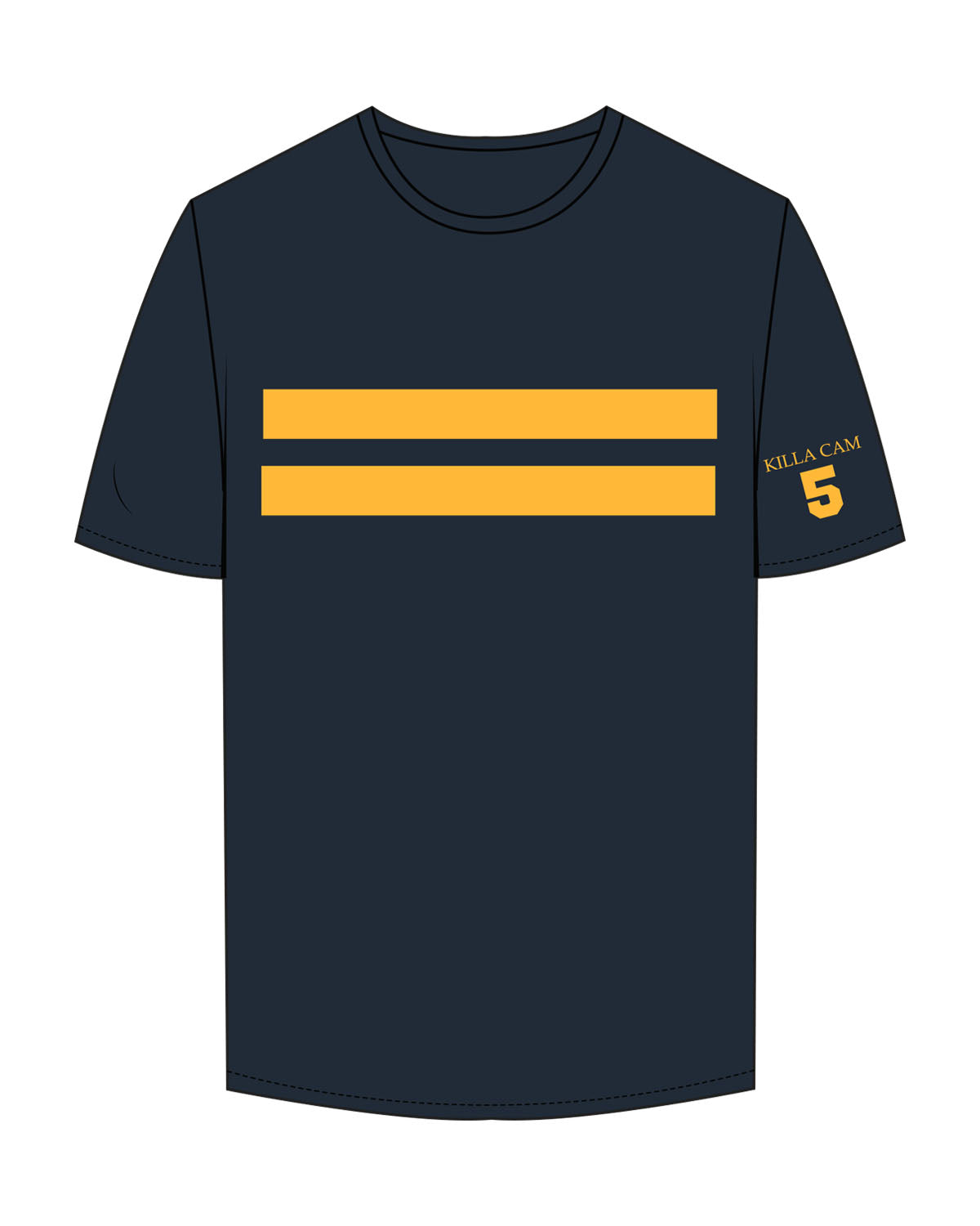 The Mens Tee - Navy - Bodi - Center Chest - Left Sleeve - Back Center - Printed - Gold