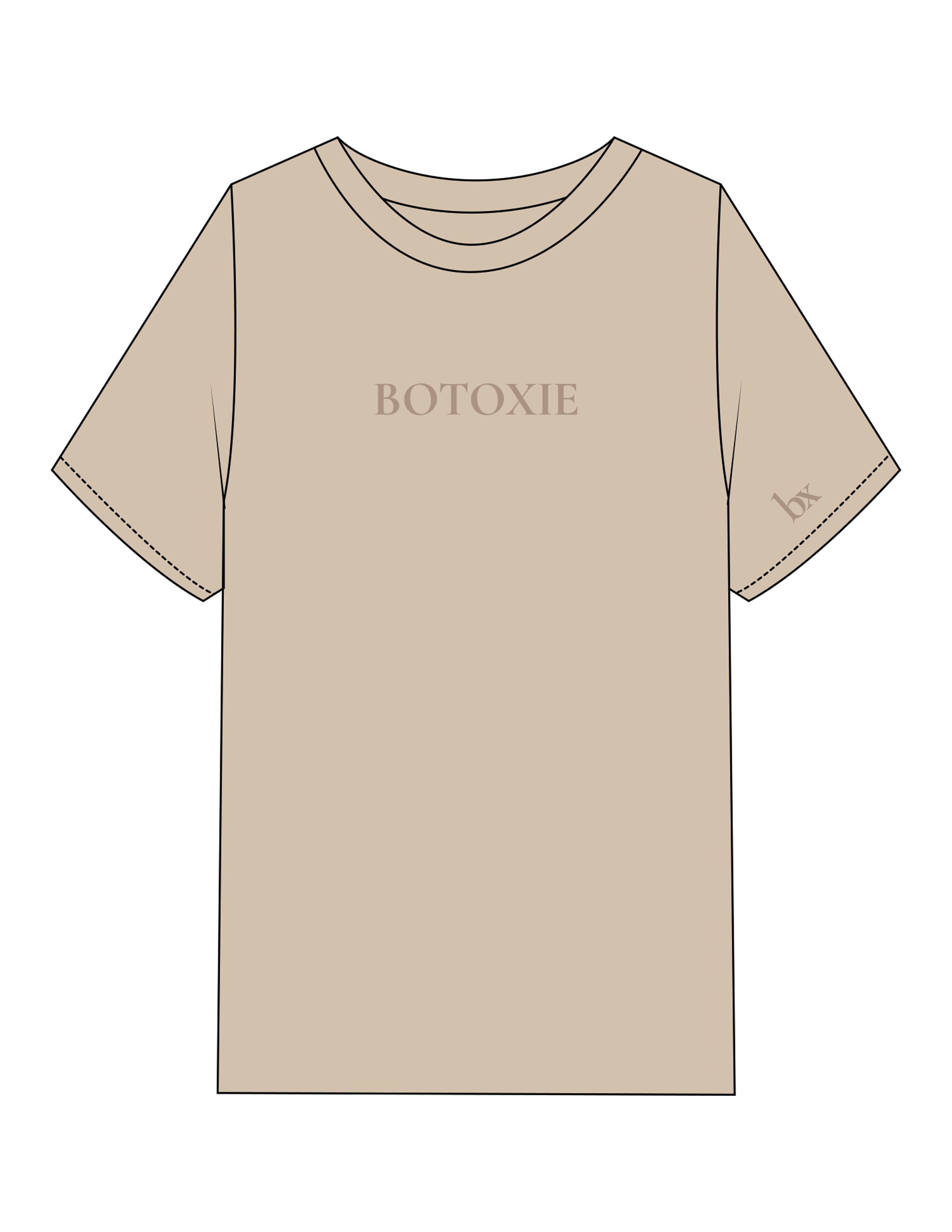 The Mens Heavyweight Tee - Washed Khaki - Botoxie - Center Chest - Left Sleeve & Back Neckline - Printed - Tone on Tone