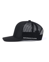 The Trucker Hat - 5 Panel - Black - Onyx Fit - Center & Left Side - White