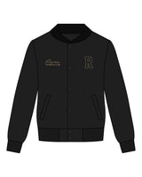 The Mens Varsity Jacket - Black - Recess Fitness - Left & Right Chest - Embroidered - Sandy Beige - Upper Back - Printed - Sandy Beige