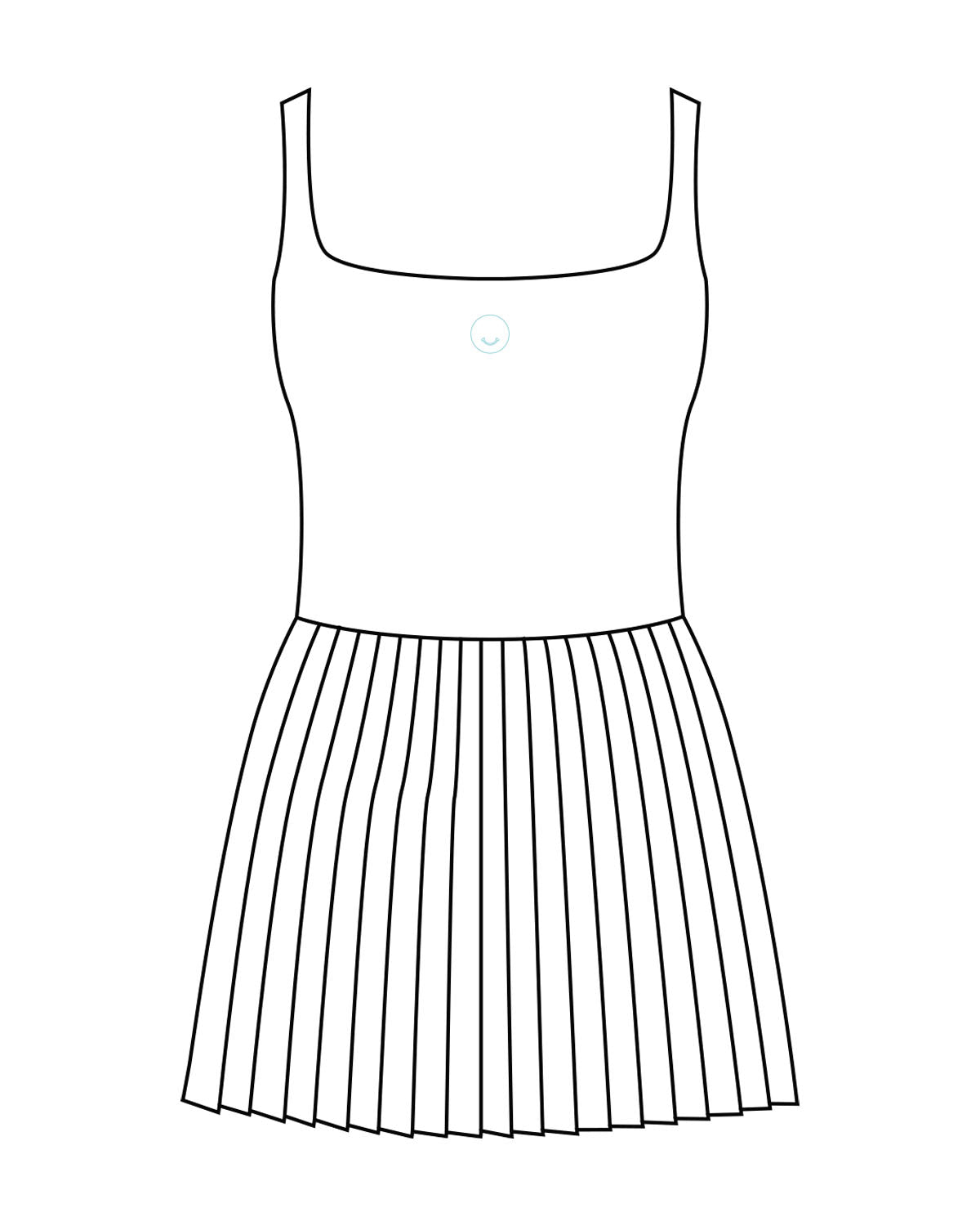 The Scoop Back Dress - White - Squeeze Massage - Center Back Stacked - Printed - Turquoise