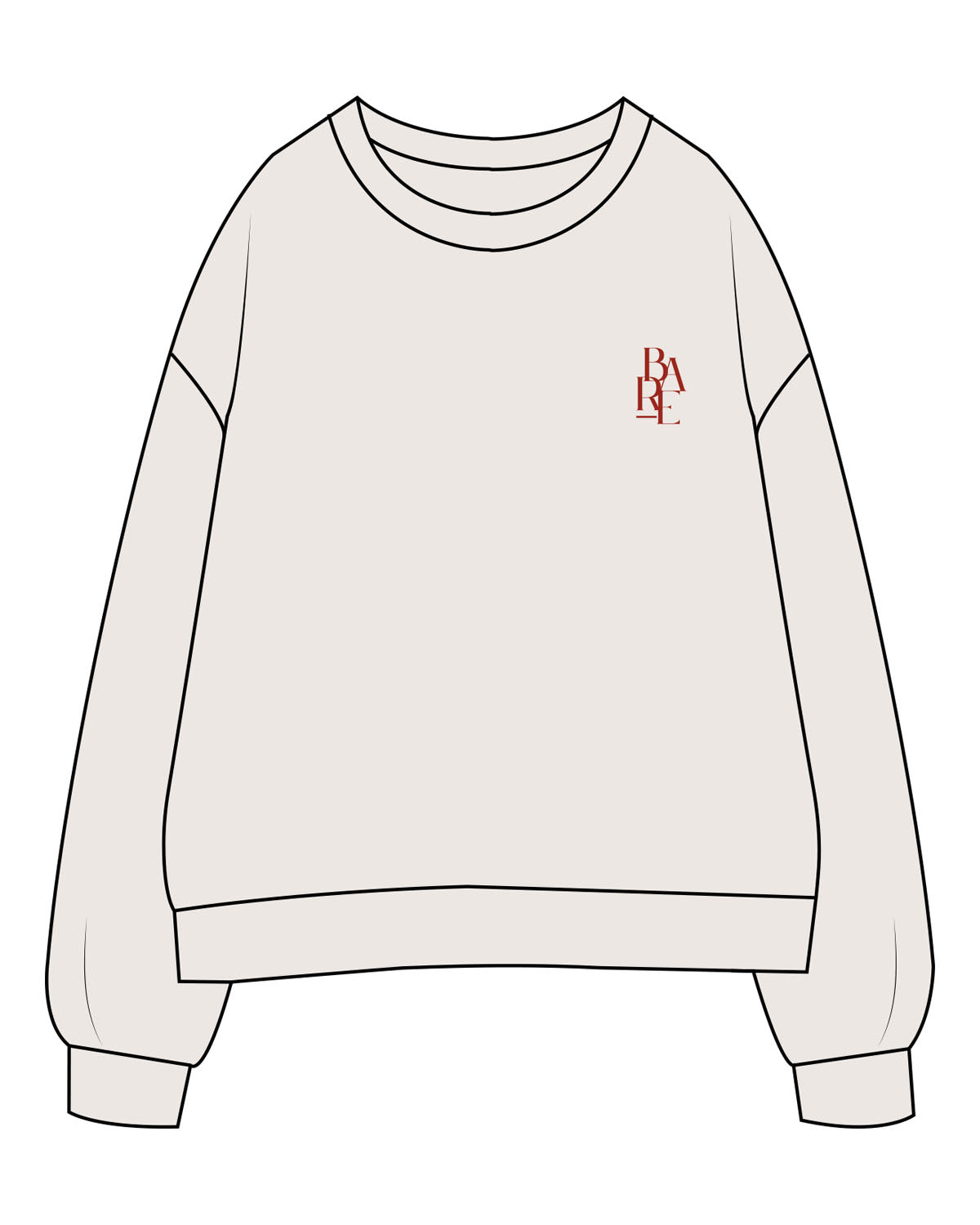 The Womens Crewneck - Bone - Bare Pilates - Left Chest - Back Center - Printed - Full Color
