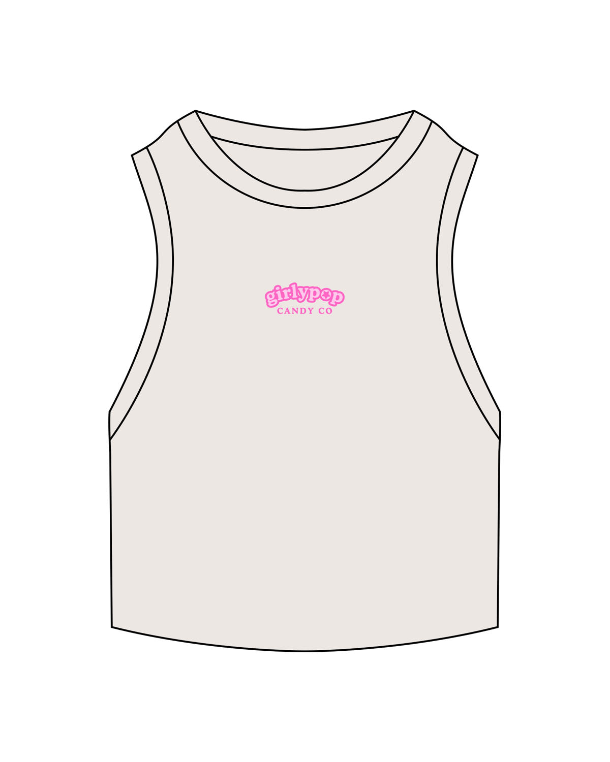The Ribbed Crop Tank - Bone - GirlyPop - Center Chest - Embroidered - Full Color