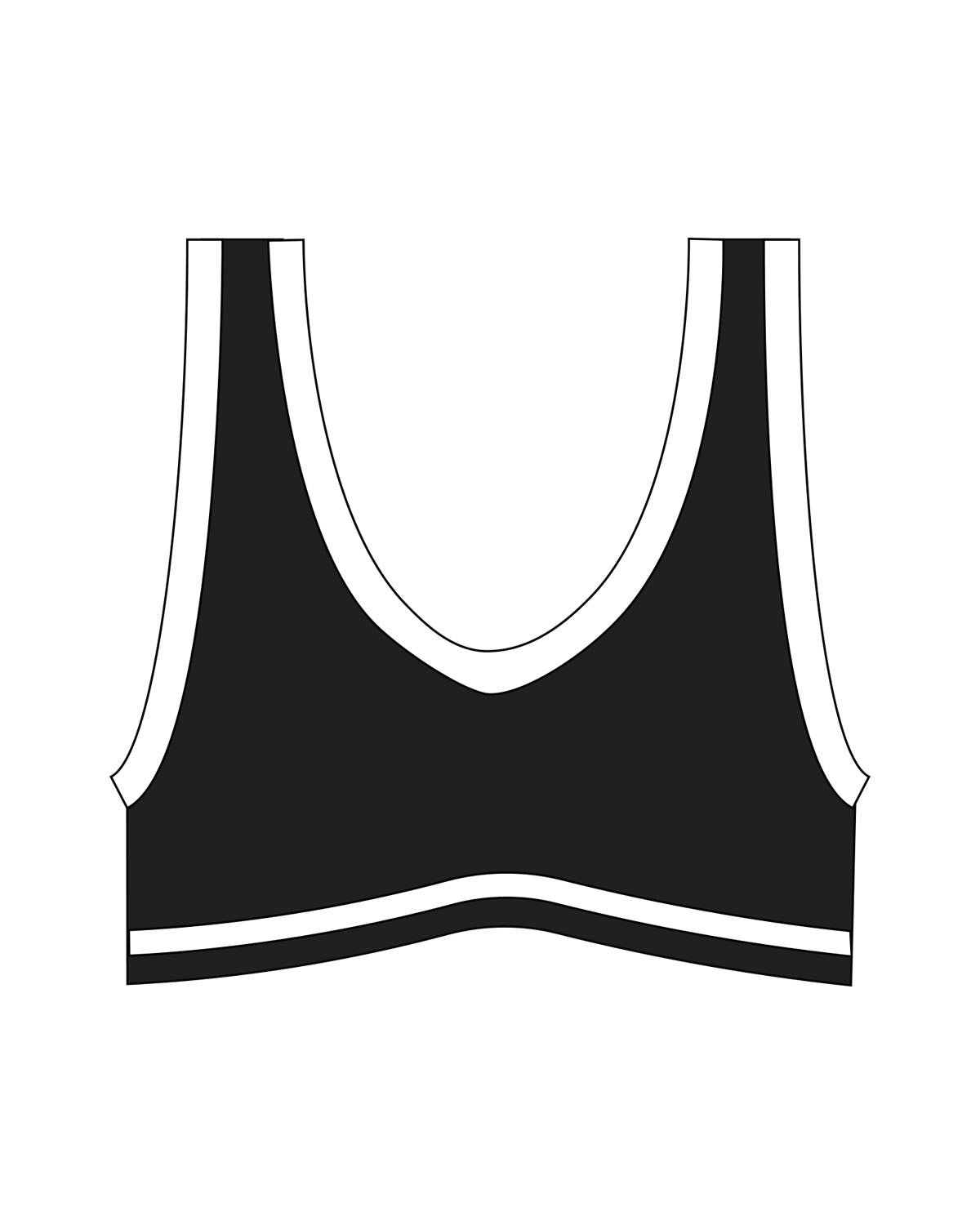 The Piped Bra - Black - LHTX Fitness - Back Center - Printed - White