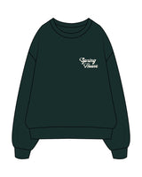 The Mens Crewneck - Pine Green - Spring House -Left Chest Stacked - Back Stacked - Printed - Off White
