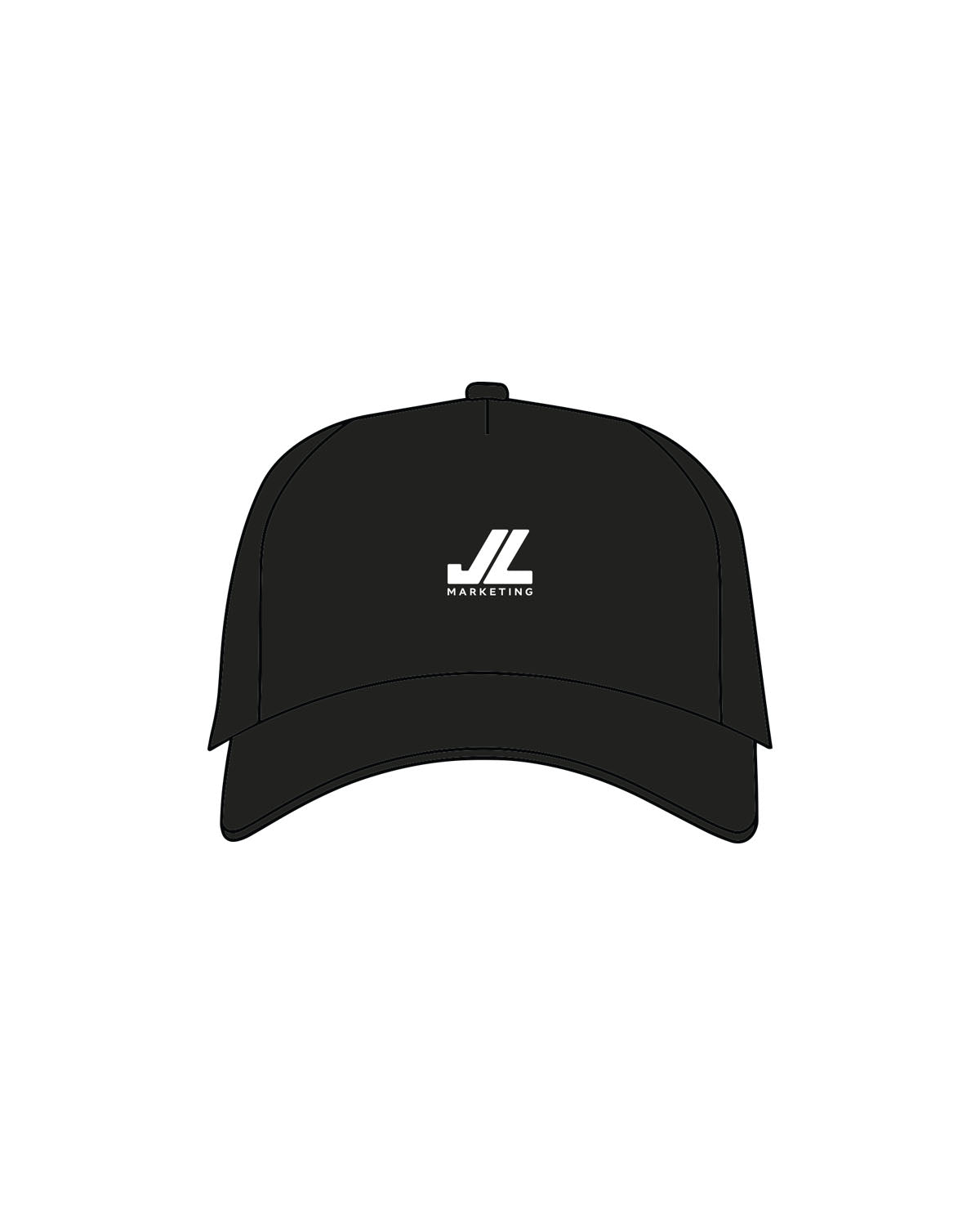 The 5 Panel Trucker Hat - Black - JL Marketing - Center Crown - Embroidered - White