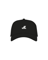 The 5 Panel Trucker Hat - Black - JL Marketing - Center Crown - Embroidered - White