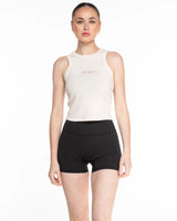 The Micro Rib Racer Crop - Natural - Studio23 - Center Chest - "Studio23" Logo - Embroidered - Tan