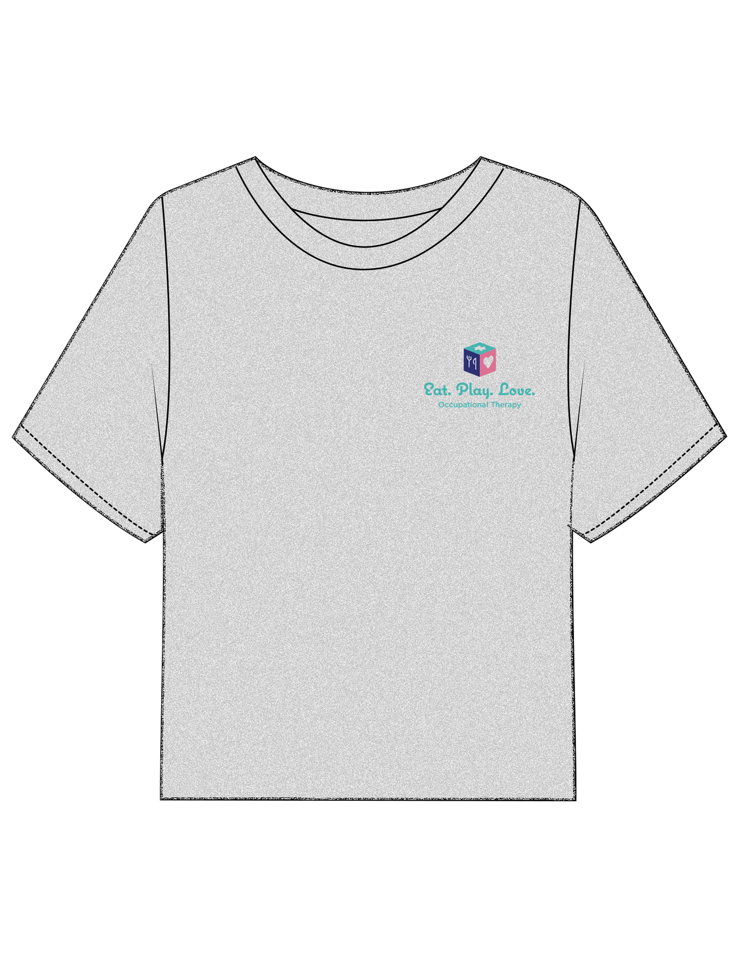 The Boxy Crop Tee - Heather - EAT.PLAY.LOVE - Left Chest Stacked - Printed - Full Color