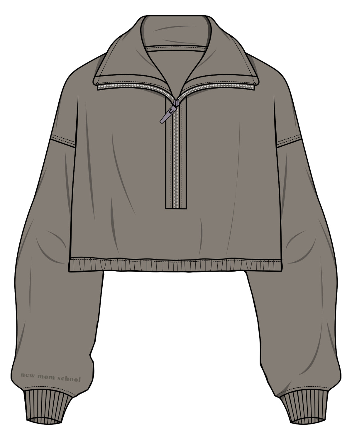 The Suede 1/2 Zip - Fossil - New Mom School - Right Sleeve - Embroidered Tone on Tone