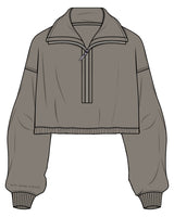 The Suede 1/2 Zip - Fossil - New Mom School - Right Sleeve - Embroidered Tone on Tone