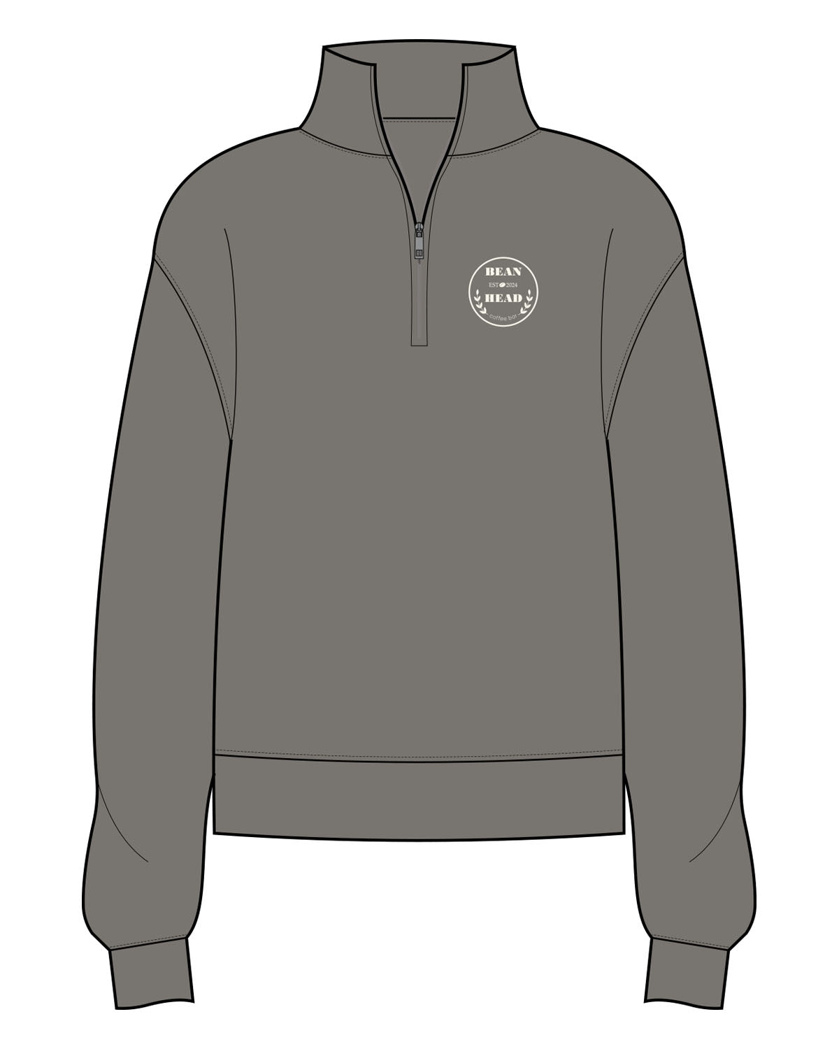 The Mens 1/4 Zip - Washed Gray - Bean Head - Left Chest - Embroidered - Off White