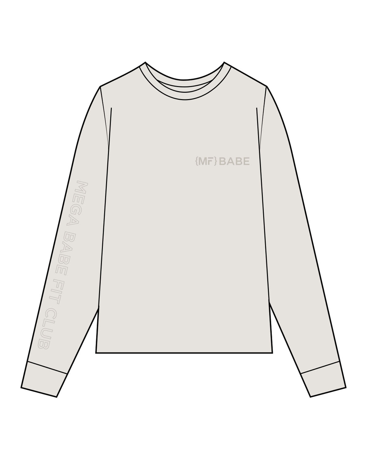The Womens Heavyweight Long Sleeve - Washed Bone - Megafit House - Left Chest - Right Arm - Printed - Tone on Tone