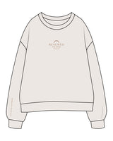 The Womens Crewneck - Bone - Renewed Pilates - Center Chest - Left Sleeve - Embroidered - Light Brown