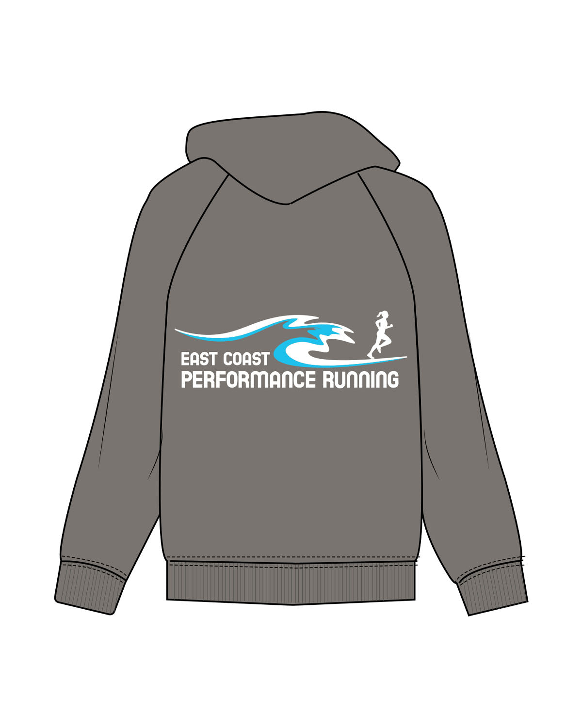 The Mens Hoodie - Washed Gray - East Coast Performace Running - Center Chest - Back Stacked - Printed - Full Color