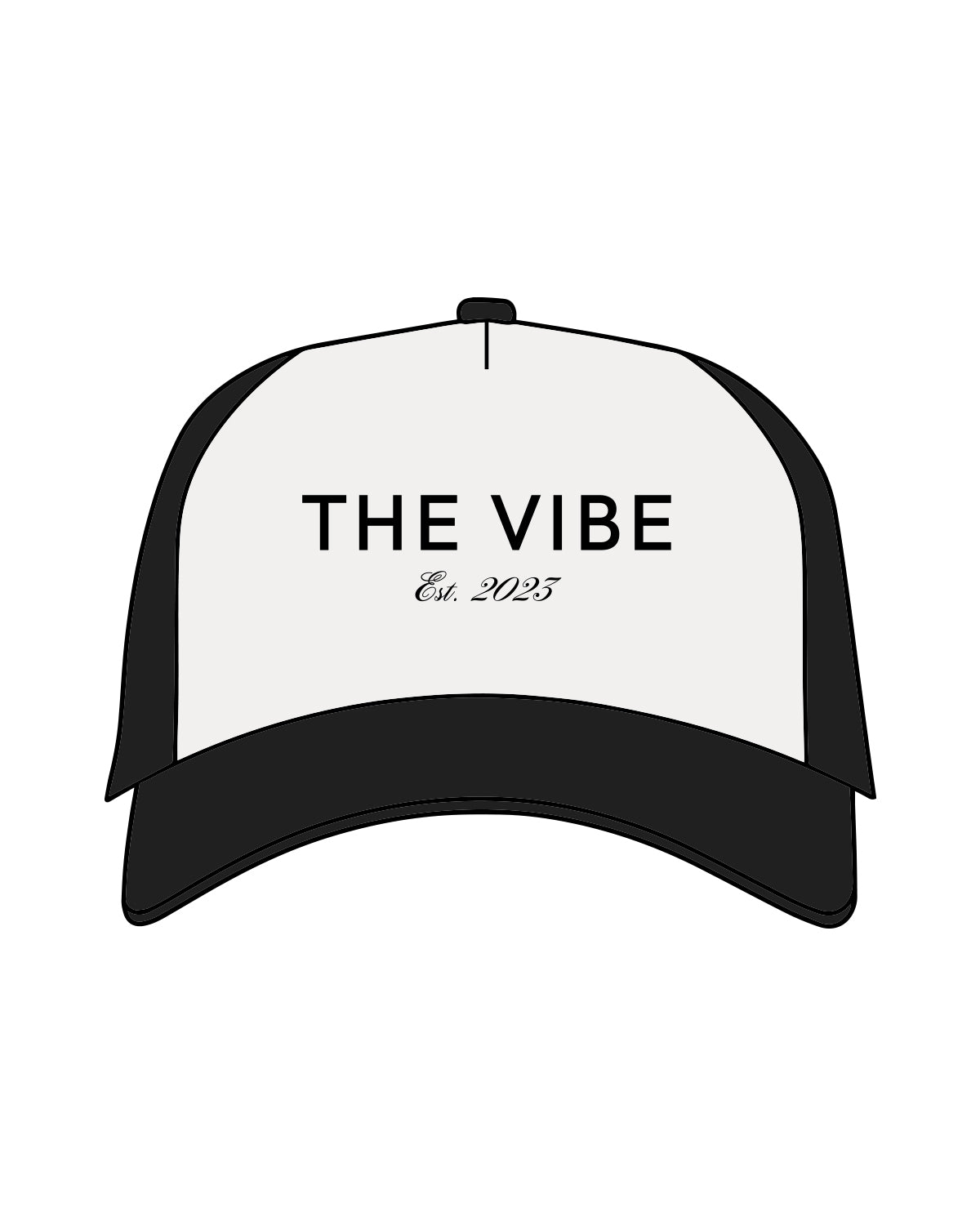 The 5 Panel Canvas Cap - Natural / Black - The Vibe - Front Center Stacked - Full Color