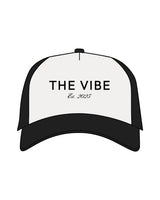 The 5 Panel Canvas Cap - Natural / Black - The Vibe - Front Center Stacked - Full Color