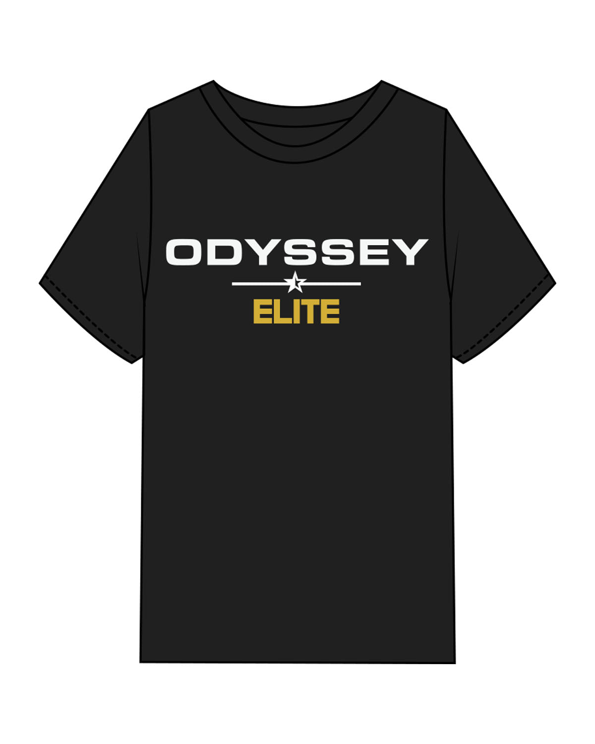 The Mens Heavyweight Tee - Black - Odyssey Performance - Center Chest Stacked - Back Neckline - Printed - Full Color