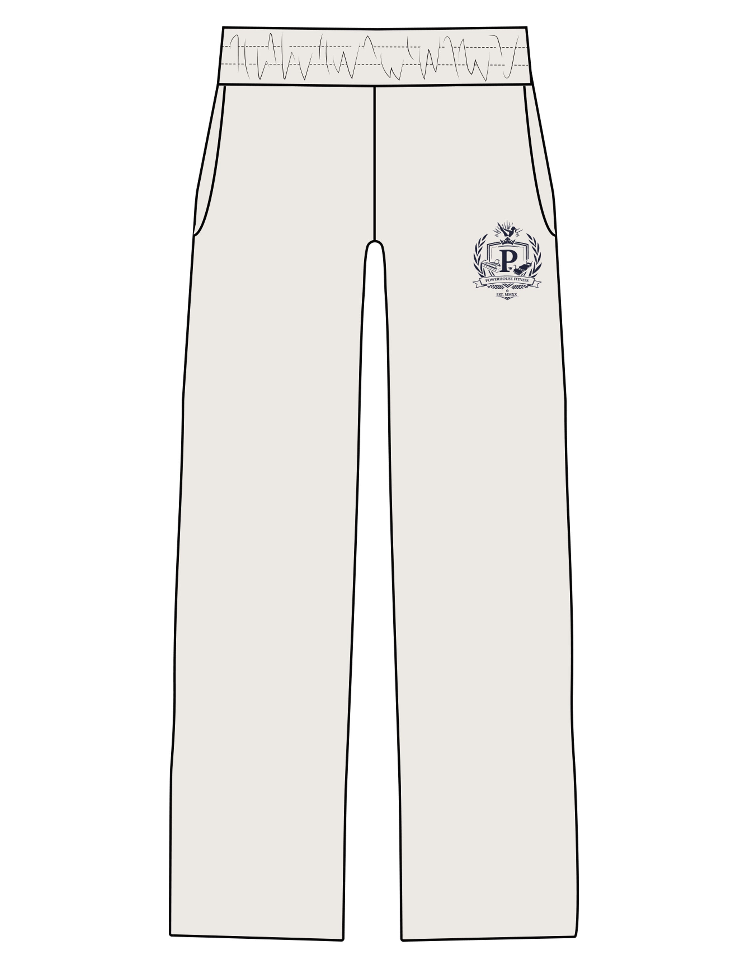 The Straight Leg Sweatpant - Bone - Powerhouse Fitness - Left Leg Icon - Printed - Navy