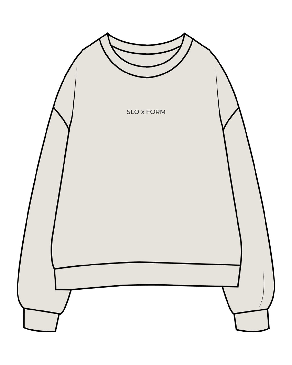 The Womens Crewneck - Washed Bone - Slo x Form - Center Chest - Embroidered - Charcoal