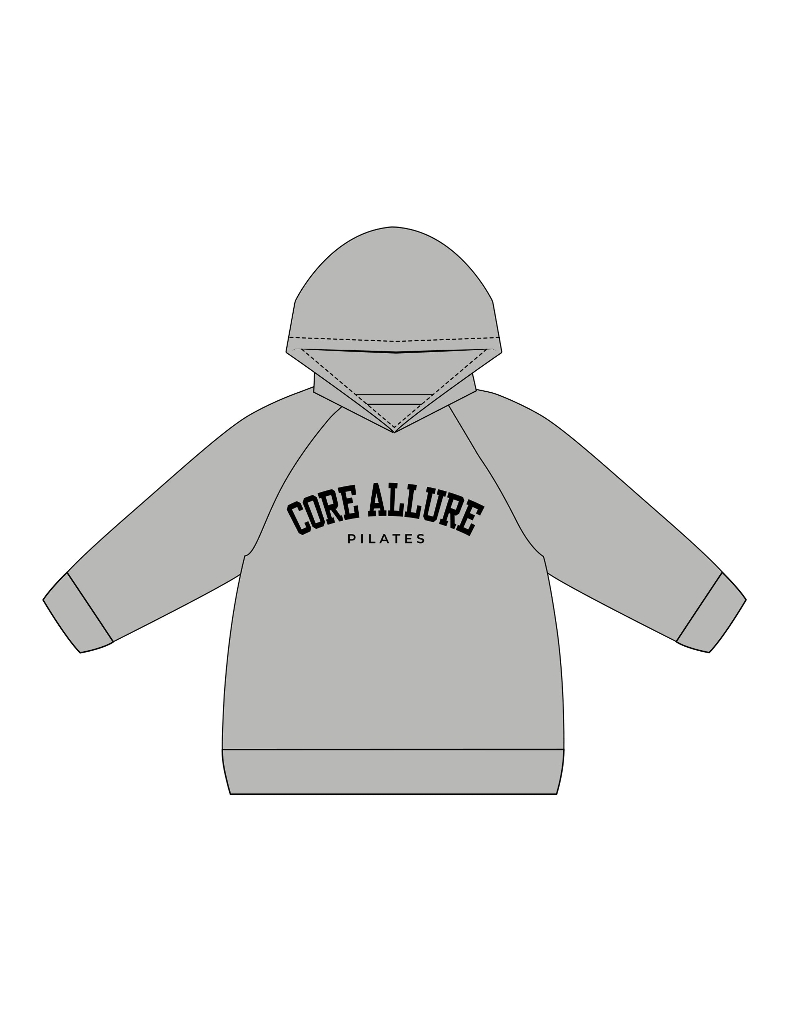The Kids Hoodie - Heather - Core Allure Pilates - Center Chest Arc Stacked - Printed - Black
