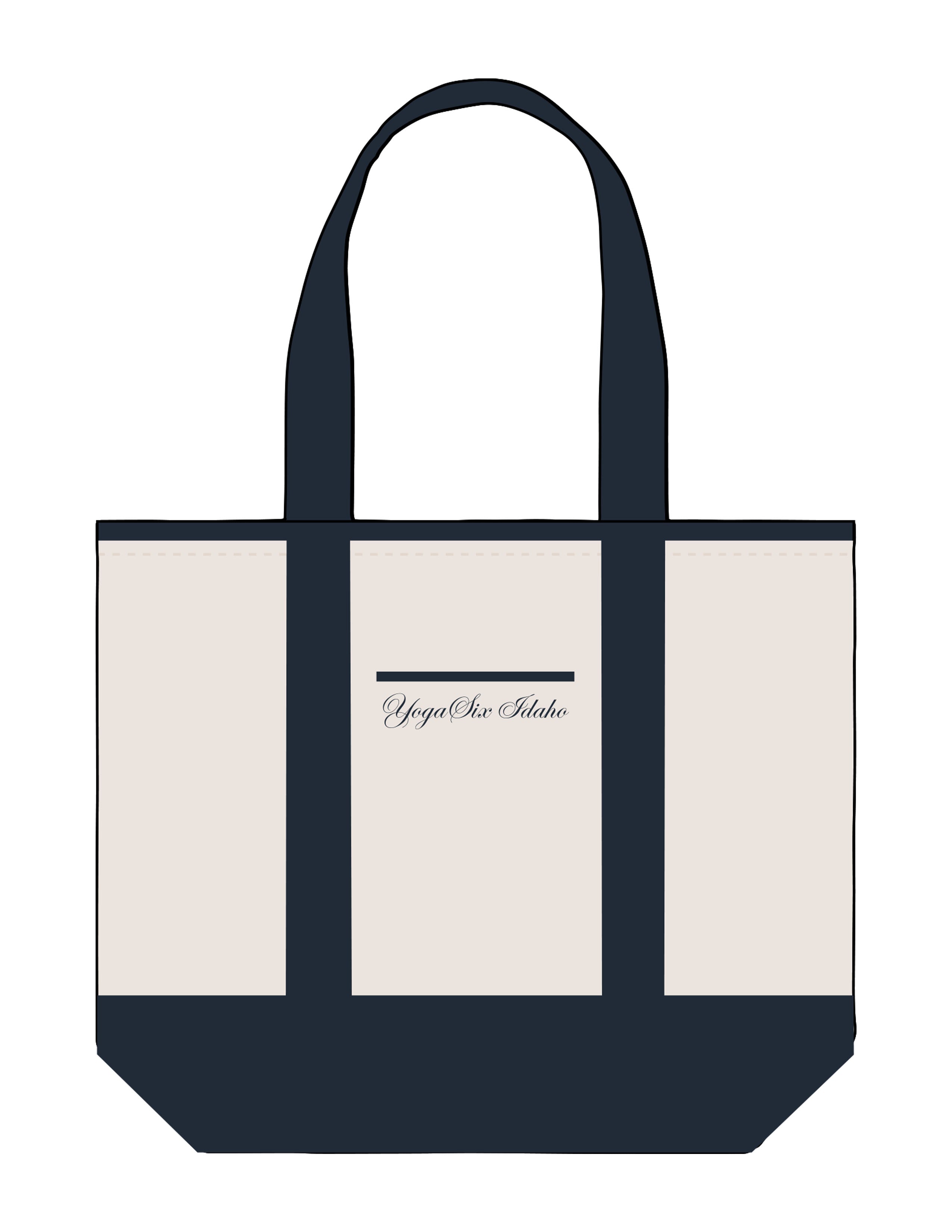 The Contrast Tote Bag - Natural / Navy - YogaSix Idaho - Center Body Script - Embroidered - Navy
