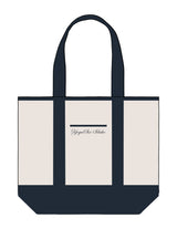 The Contrast Tote Bag - Natural / Navy - YogaSix Idaho - Center Body Script - Embroidered - Navy